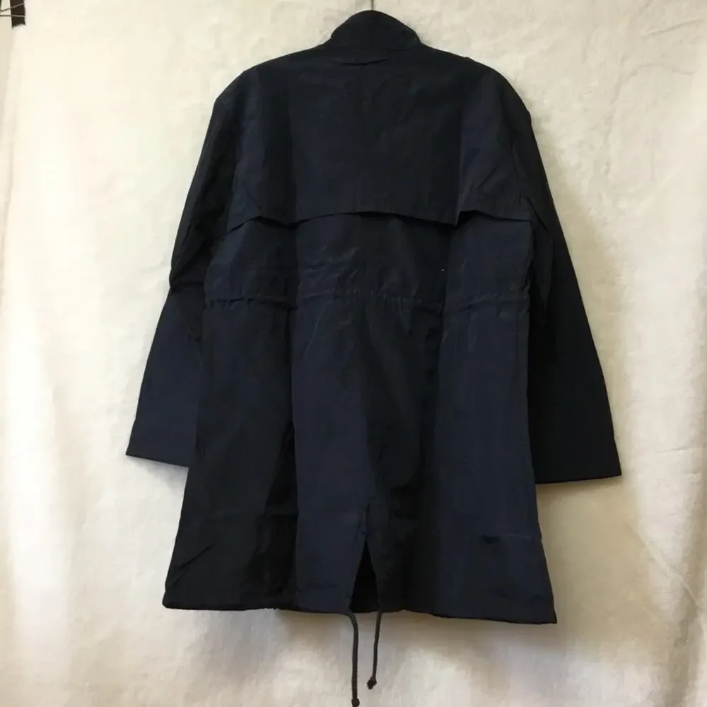 Navy Glossy Drawstring Trim Button-Down Coach Jacket - Picture 2 of 16
